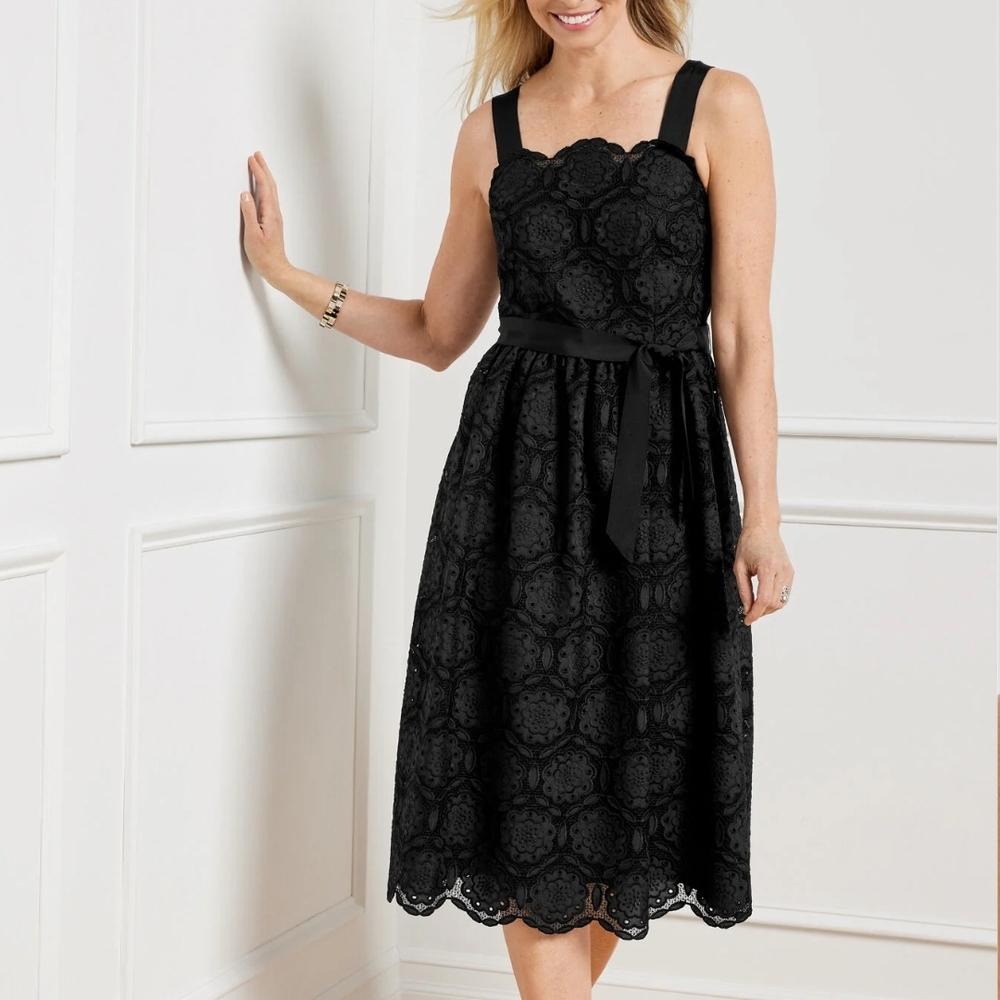 Talbots Elegant Black Lace Fit and Flare Dress 16 NWT